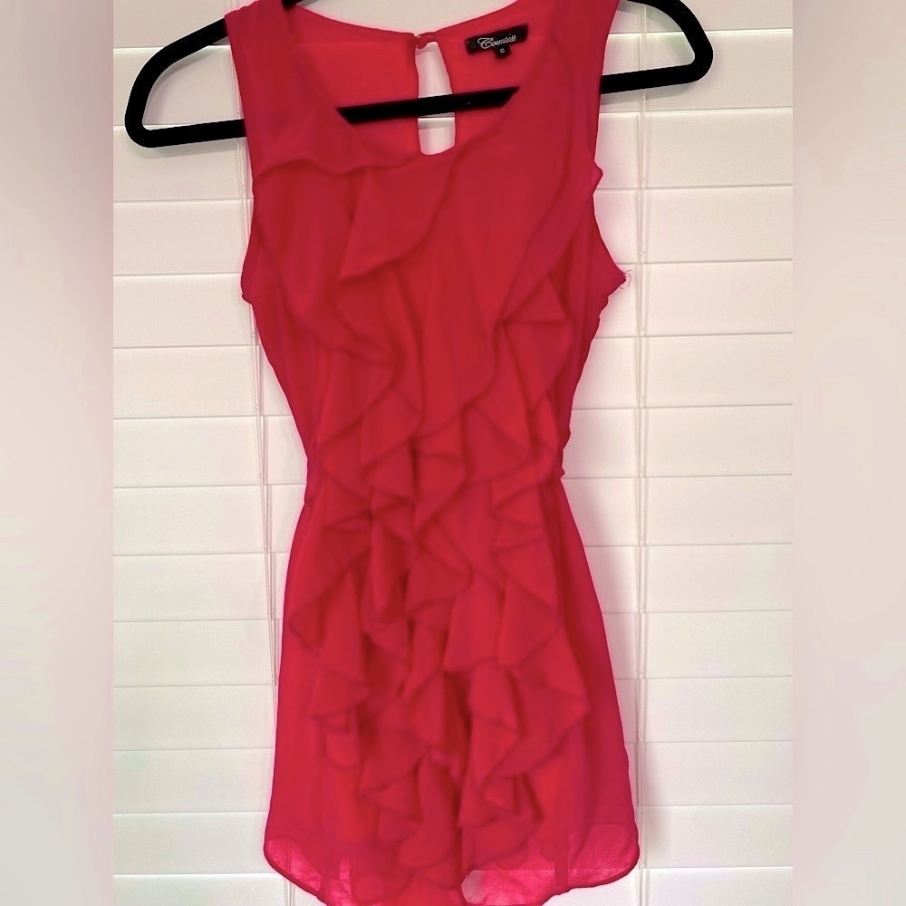 Ladies Hot Pink Countess Sleeveless Ruffled Pullover Belted Shirt Top Blouse S